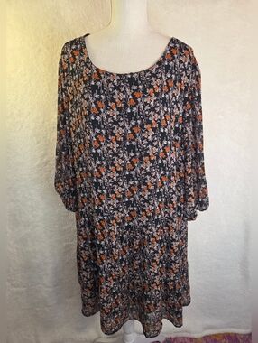 Hayden Los Angeles Botanical Print Chiffon Dress Boho Prairie Cottagecore Sz 3X